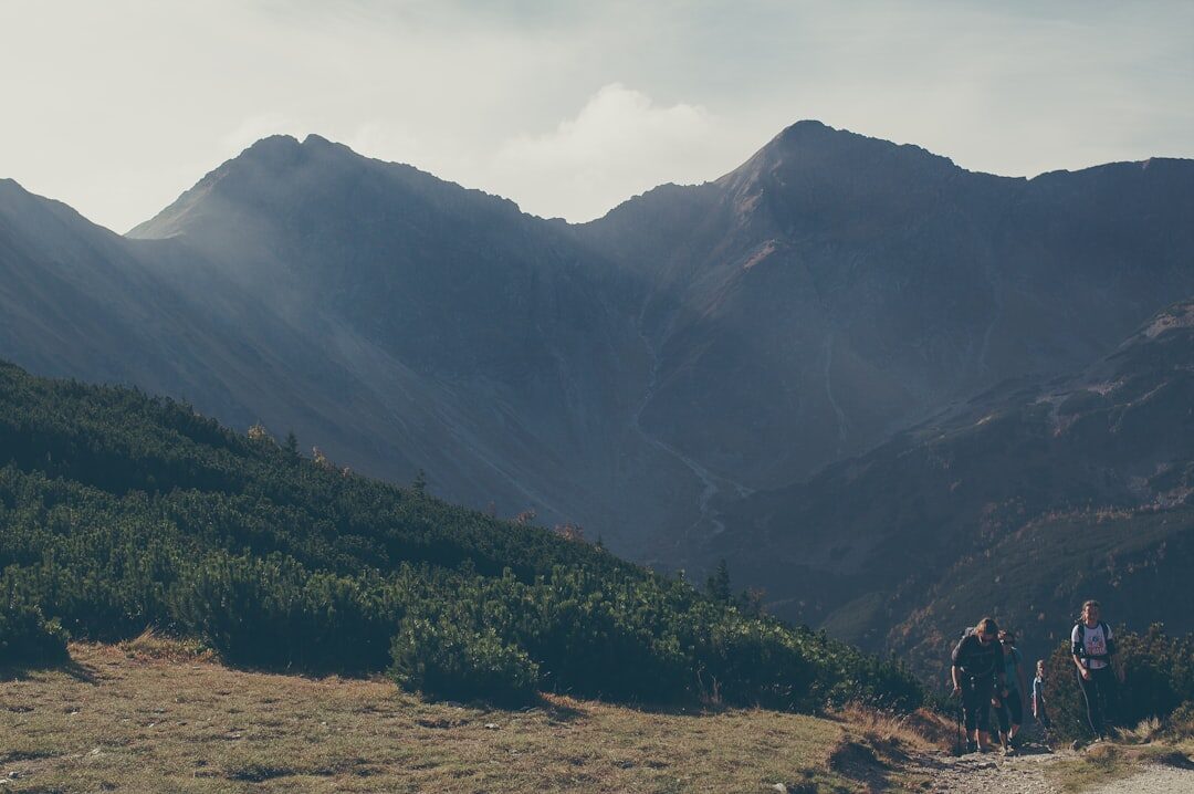 seniors hiking in mountains