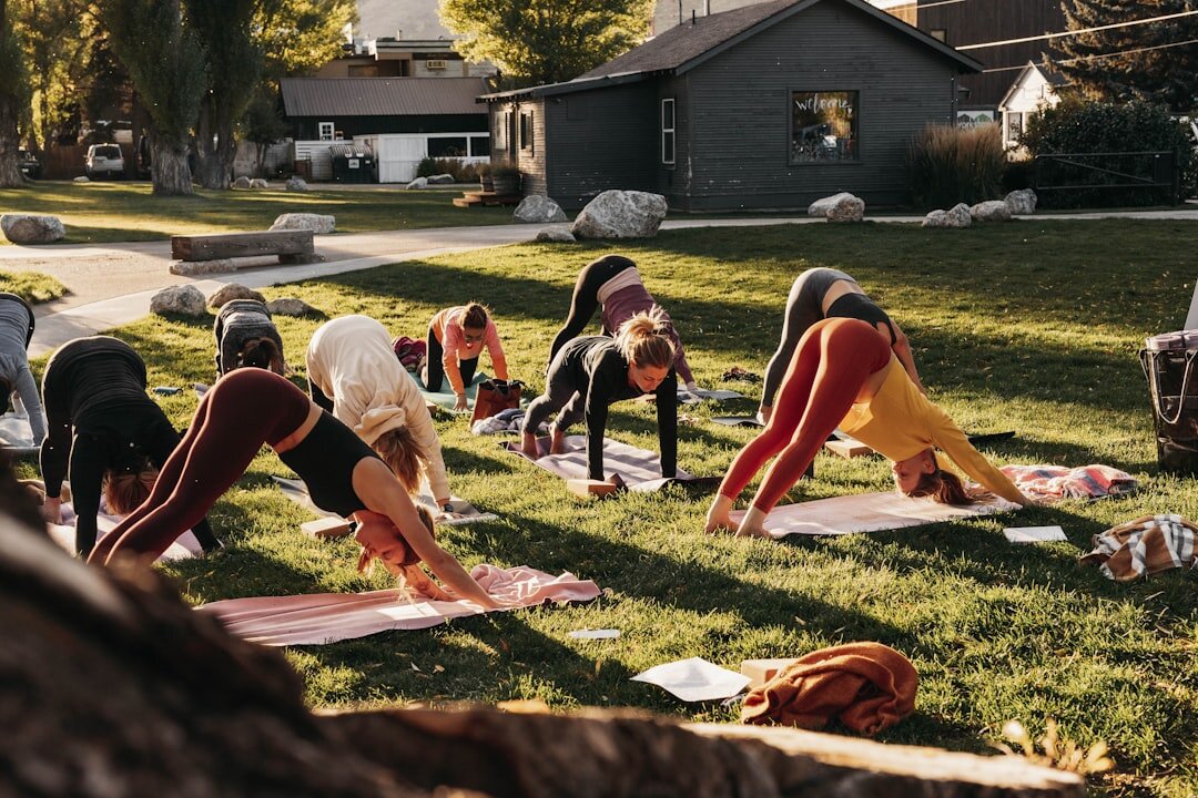 Senior yoga class in a bright modern studio